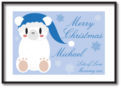 SS07 - Cute Blue Polar Bear Personalised Christmas Print