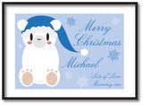 SS07 - Cute Blue Polar Bear Personalised Christmas Canvas Print