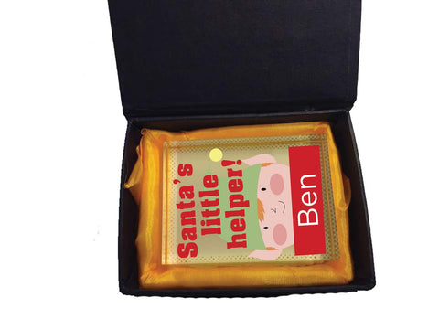 SS08 - Santa's Little Helper Personalised Christmas Crystal Block with Presentation Gift Box