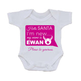 SS09 - Hello Santa I'm New Personalised Christmas Baby Bib