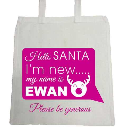 SS09 - Hello Santa I'm New Personalised Christmas Canvas Bag for Life