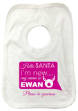 SS09 - Hello Santa I'm New Personalised Christmas Baby Bib