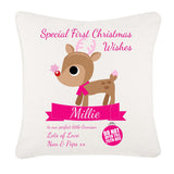 Special First Christmas Wishes Cute Reindeer Personalised Cushion Cover for Boys and Girls