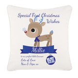 Special First Christmas Wishes Cute Reindeer Personalised Cushion Cover for Boys and Girls