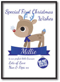 SS10 - Special First Christmas Wishes Cute Reindeer Personalised Canvas for Boys and Girls.