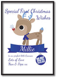 SS10 - Special First Christmas Wishes Cute Reindeer Personalised Print for Boys and Girls.