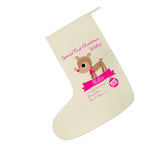 SS10 - Special First Christmas Wishes Cute Reindeer Personalised Canvas Stocking for Boys and Girls