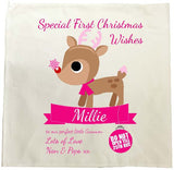 SS10 - Special First Christmas Wishes Cute Reindeer Personalised Tea Towel for Boys and Girls