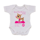 SS10 - Special First Christmas Wishes Cute Reindeer Personalised Baby Bib for Boys and Girls