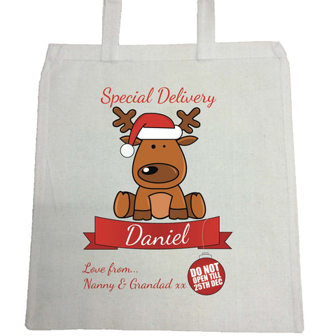 SS11 - Special Delivery Santa's Reindeer Personalised Christmas Canvas Bag for Life