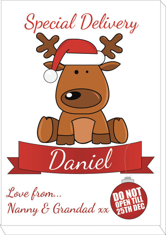 SS11 - Special Delivery Santa's Reindeer Personalised Christmas Canvas Print