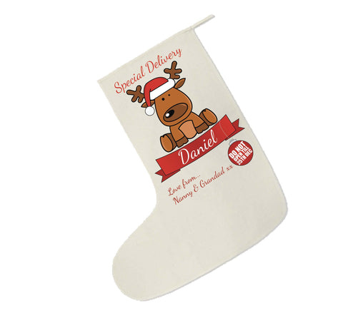SS11- Special Delivery Santa's Reindeer Personalised Christmas Canvas Santa Stocking