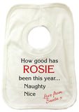 SS12 - How Good Has (Name) Been? Naughty or Nice Christmas Personalised Baby Vest