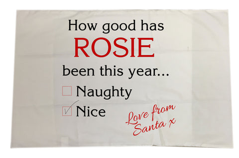 SS12 - How Good Has (Name) Been? Naughty or Nice Christmas Personalised White Pillow Case Cover