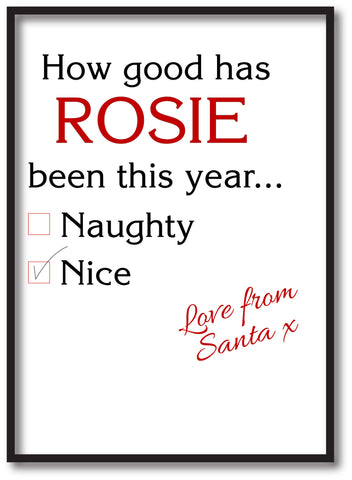 SS12 - How Good Has (Name) Been? Naughty or Nice Christmas Personalised Personalised Print