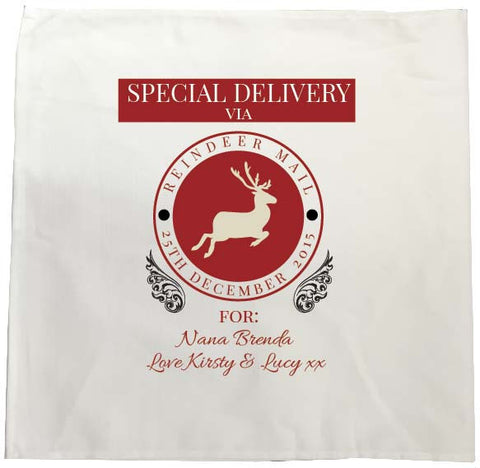 SS14 - Special Delivery Via Reindeer Mail Solid Colour Personalised Christmas Tea Towel