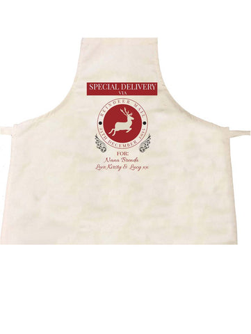 SS14 - Special Delivery Via Reindeer Mail Solid Colour Personalised Christmas Apron