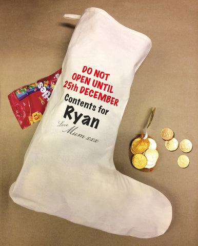 SS16 - Do Not Open Personalised Canvas Santa Stocking