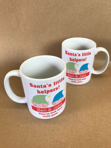 SS18 - Personalised Santa's Little Helpers with Children's Names in Red Christmas Mug & White Box