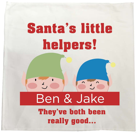SS18 - Personalised Christmas Santa's Little Helpers with Children's Names in Red Tea Towel