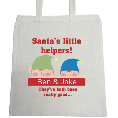 SS18 - Personalised Christmas Santa's Little Helpers with Children's Names in Red Bag for Life