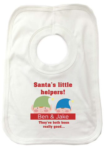 SS18 - Personalised Christmas Santa's Little Helpers with Children's Names in Red Baby Bib
