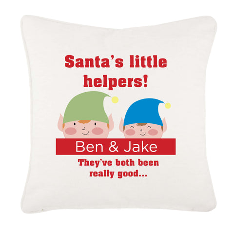 Personalised Christmas Santa's Little Helpers with Children's Names in Red Cushion Cover