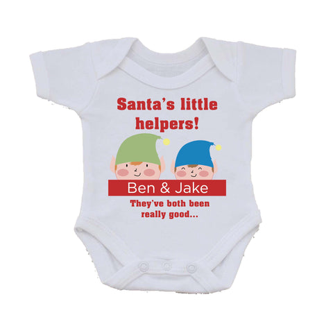 SS18 - Personalised Christmas Santa's Little Helpers with Children's Names in Red Baby Vest
