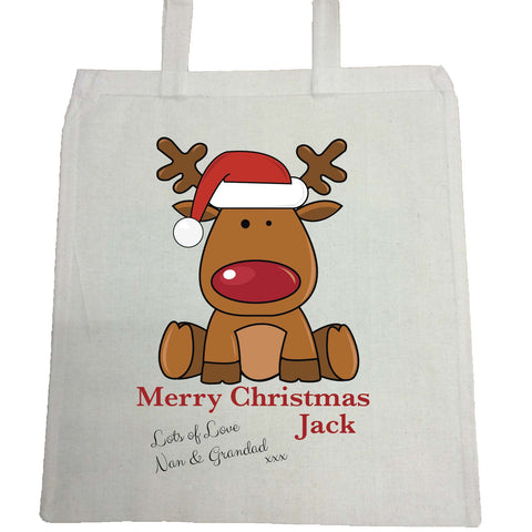 SS19 - Personalised Santa's Reindeer Rudolf Christmas Canvas Bag for Life