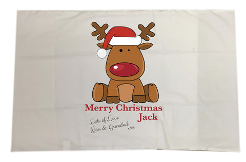 SS19 - Personalised Santa's Reindeer Rudolf Christmas White Pillow Case Cover