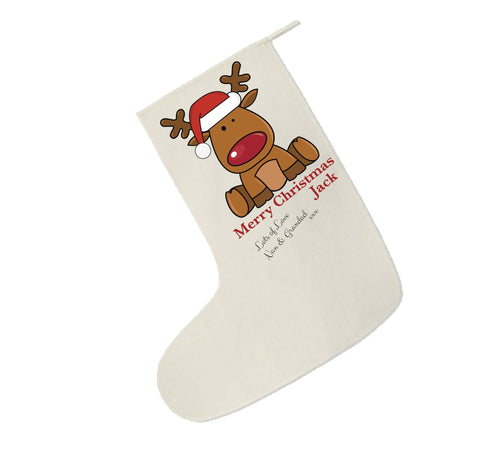 SS19 - Personalised Santa's Reindeer Rudolf Christmas Canvas Santa Stocking