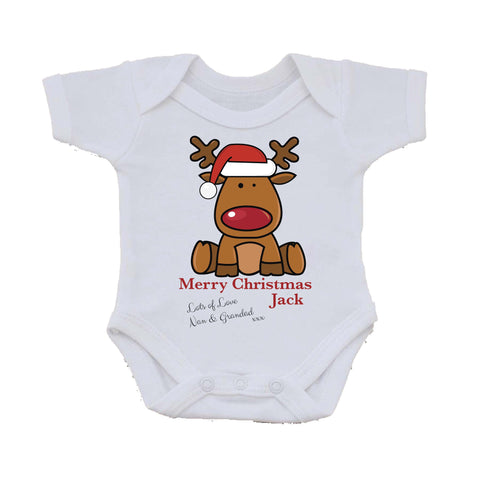 SS19 - Personalised Santa's Reindeer Rudolf Christmas Baby Vest