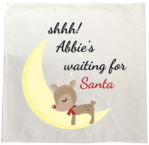 SS20 - Shhh! (Name) is waiting for Santa Personalised Christmas Tea Towel