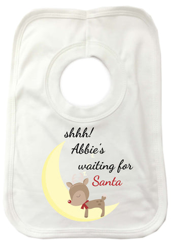 SS20 - Shhh! (Name) is waiting for Santa Personalised Christmas Baby Bib