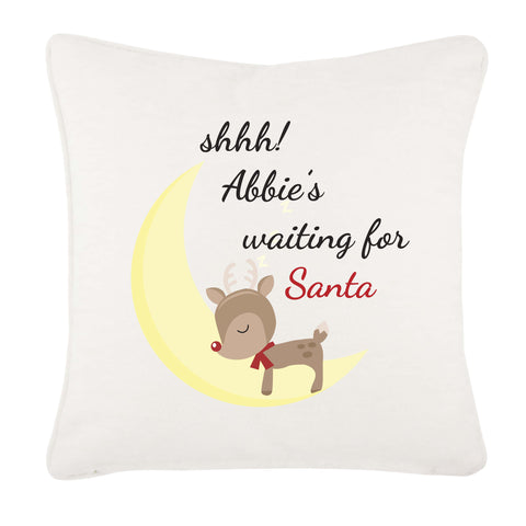 Shhh! (Name) is waiting for Santa Personalised Christmas Canvas Cushion Cover