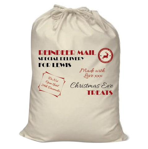 SS21 - Reindeer Mail Special Delivery for Santa Canvas Personalised Christmas Santa Sack