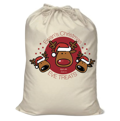 SS23 - Reindeer Rudolfs Personalised for Name Santa Canvas Christmas Santa Sack