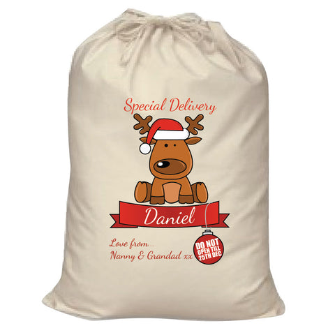 Special Delivery Santa's Reindeer Personalised Christmas Santa Sack