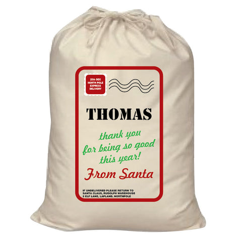 Name Thank You for Being Good Personalised Christmas Canvas Santa Sack