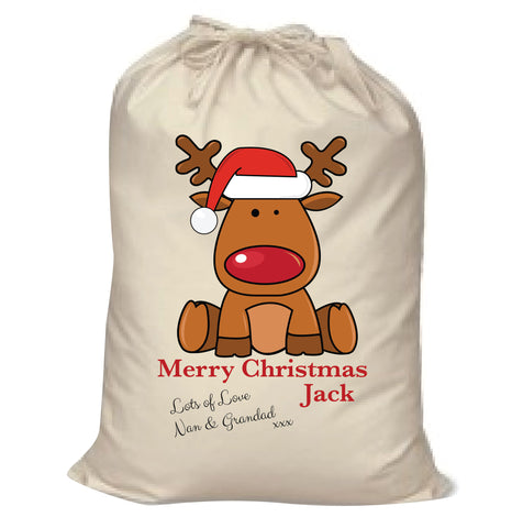 Personalised Santa's Reindeer Rudolf Christmas Santa Sack