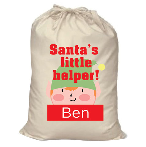 Santa's Little Helper Personalised Christmas Canvas Santa Sack