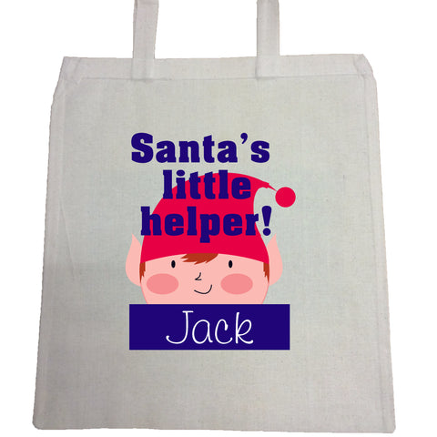 BB15 - Christmas Personalised Santa's Little Helper Canvas Bag for Life