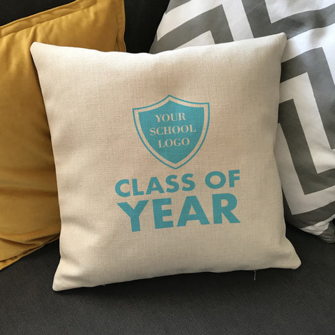 Personalised Leavers Cushion for Schools, Colleges & Universities with Logo and Year
