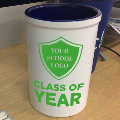 Personalised Leavers Pen Pot / Caddy for Schools, Colleges & Universities with Logo and Year