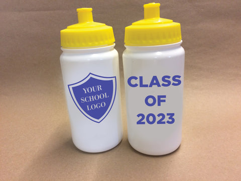 Personalised Leavers Plastic Sports / Water Bottles for Schools, Colleges & Universities with Logo and Year