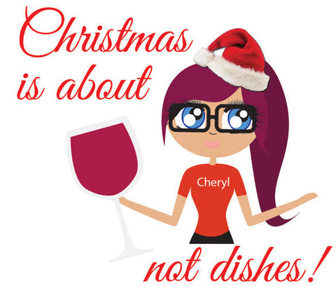CT9 - Personalised Willow Bella Christmas is about Wine not Dishes Canvas Tea Towel