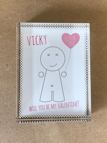 VA01 - Heart Man Glass Valentine's Crystal Block with Presentation Gift Box
