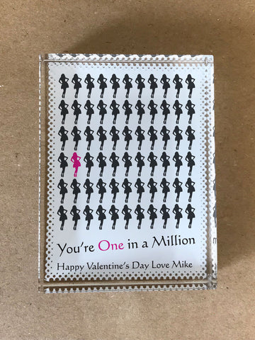 VA02 - You're One in a Million Love (Name) Valentine's Personalised Crystal Block