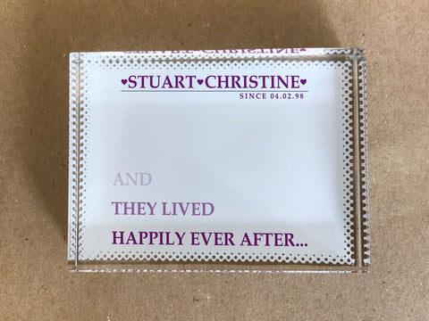 VA03 - They Lived Happily Ever After Personalised Crystal Block with Presentation Gift Box
