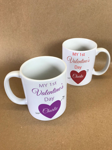 VA07 - My First Valentine's Personalised Mug & White Box, available in Various Colours